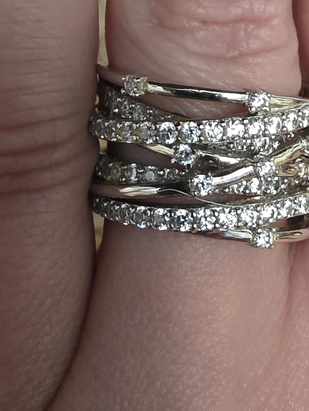 Crislu Entwined Platinum Plated & Silver Multi-Row CZ Wrap Ring - Picture 7 of 16